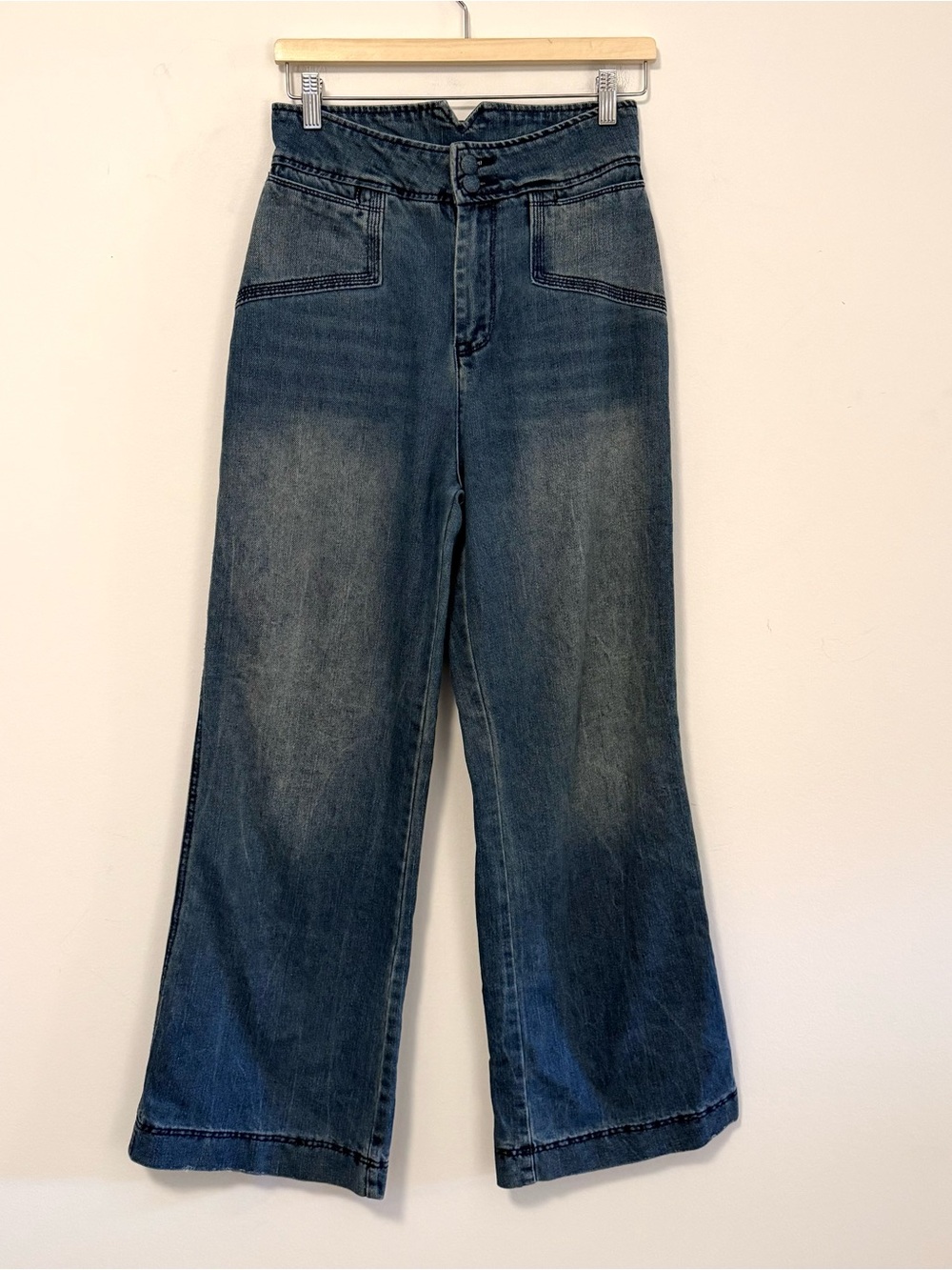 House of Harlow 1960 Jeans Size 28 Blue High Rise Wide Leg Belted Denim